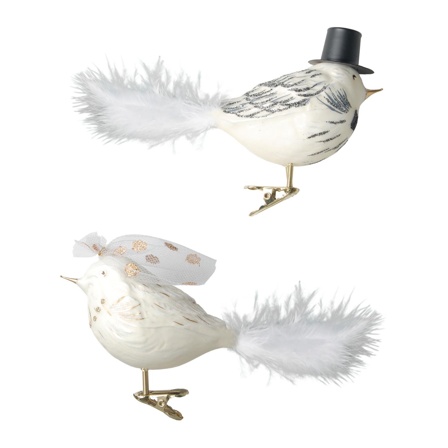 Baumschmuck Vogel Brautpaar Wei� 9cm