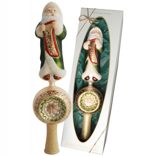 Multicolor 30cm Groe Glasbaumspitze mit Santa auf Reflexkugel, aus mundgeblasenen Glas, liebevoll handdekoriert (1)