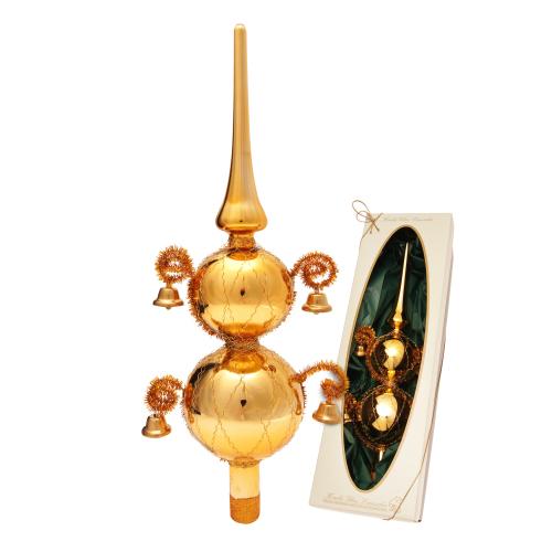 Gold glanz 33cm Doppelspitze umsponnen mit 4 Glckchen, Glasornament, mundgeblasen und handdekoriert