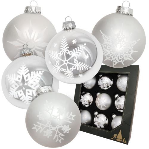Weihnachtskugeln Set Schneeflocke Silberfarbig 8cm
