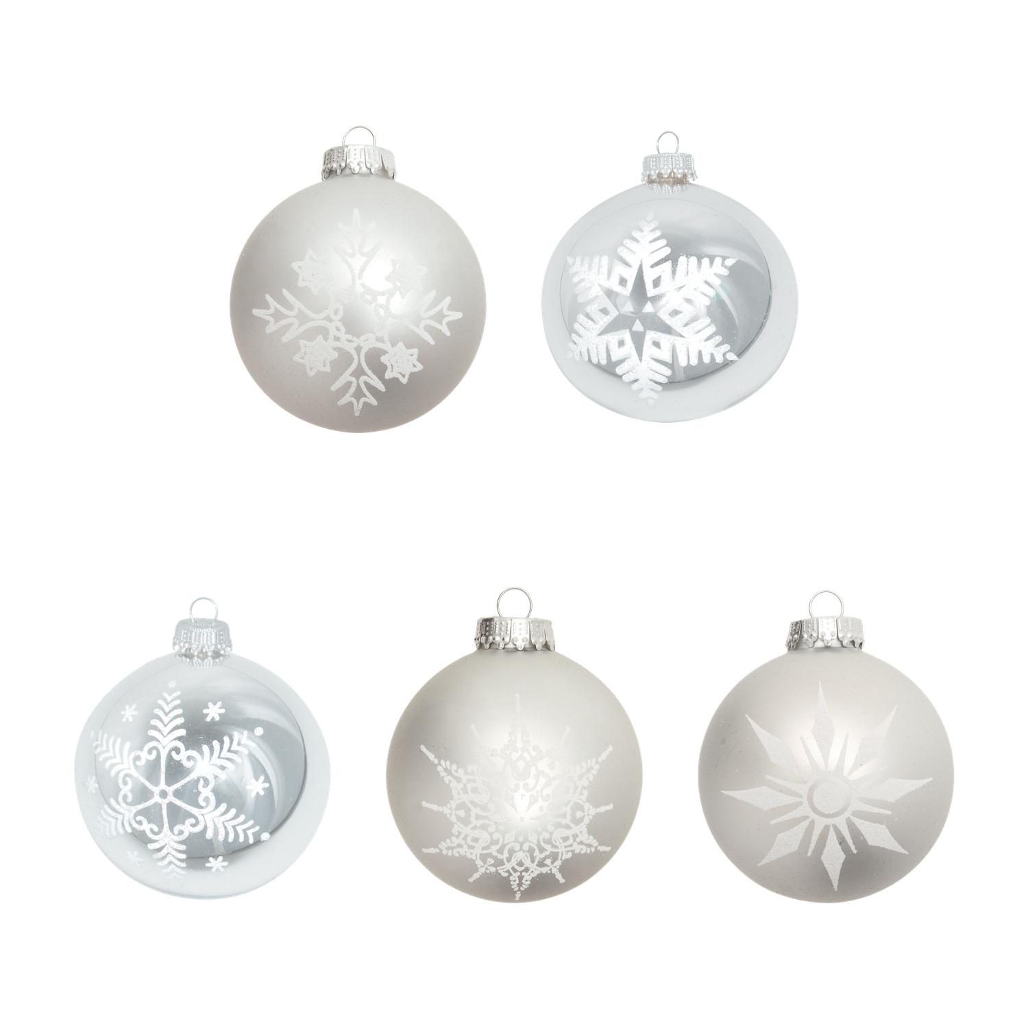Weihnachtskugeln Set Schneeflocke Silberfarbig 8cm