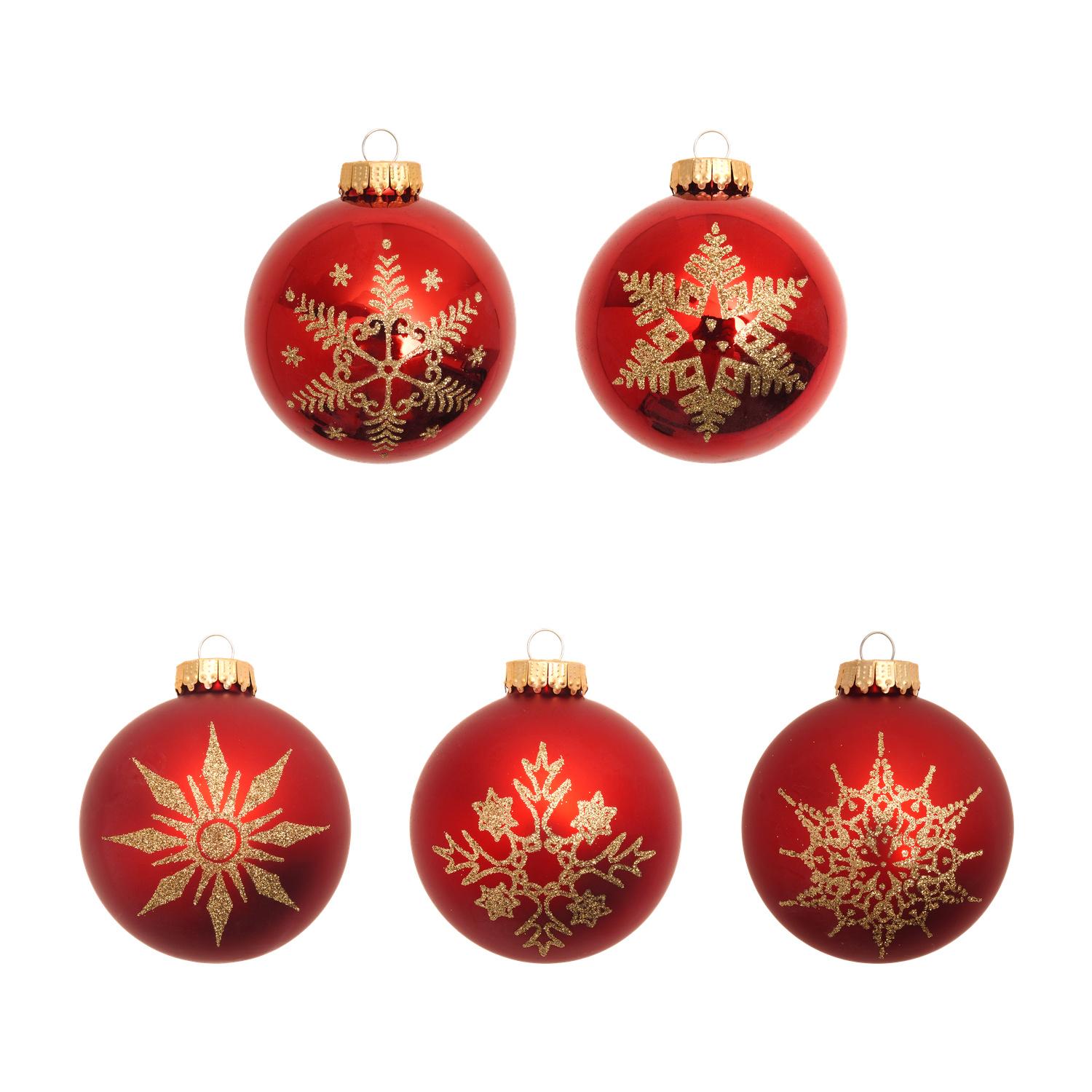 Weihnachtskugeln Set Schneeflocke Rot 8cm