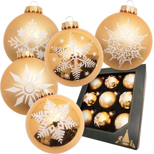 Gold/Satin-Gold 8cm Glaskugelsortiment, 9-fach