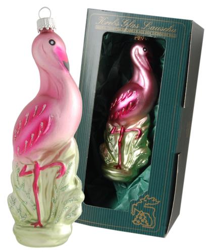 Rosa dekorierter 13cm Flamingo aus Glas mundgeblasen und handdekoriert (1)