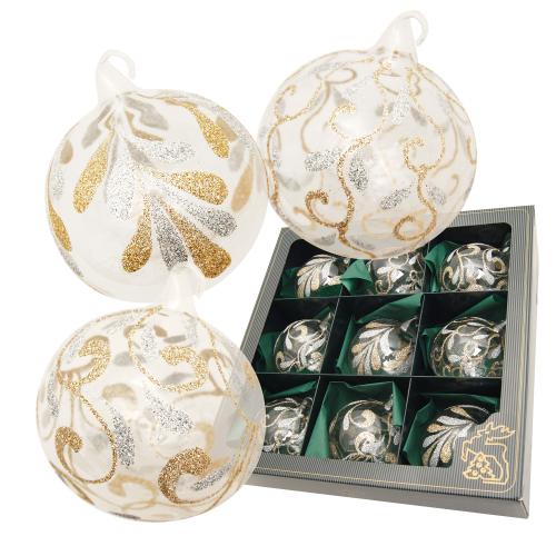 Weihnachtskugeln Set Rankendekor mit Glasse Goldfarbig 8cm