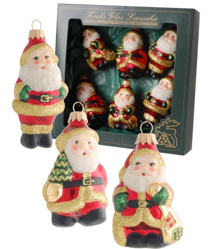 Rot/Gold 7-9cm Weihnachtsmänner, 6 Stück sortierte Glasornamente, mundgeblasen, handbemalt