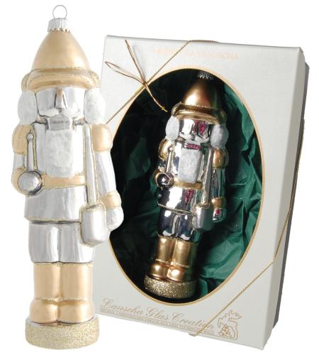 Gold /Silber 20cm Nussknackersoldat, Glasornament, mundgeblasen, handdekoriert (1)