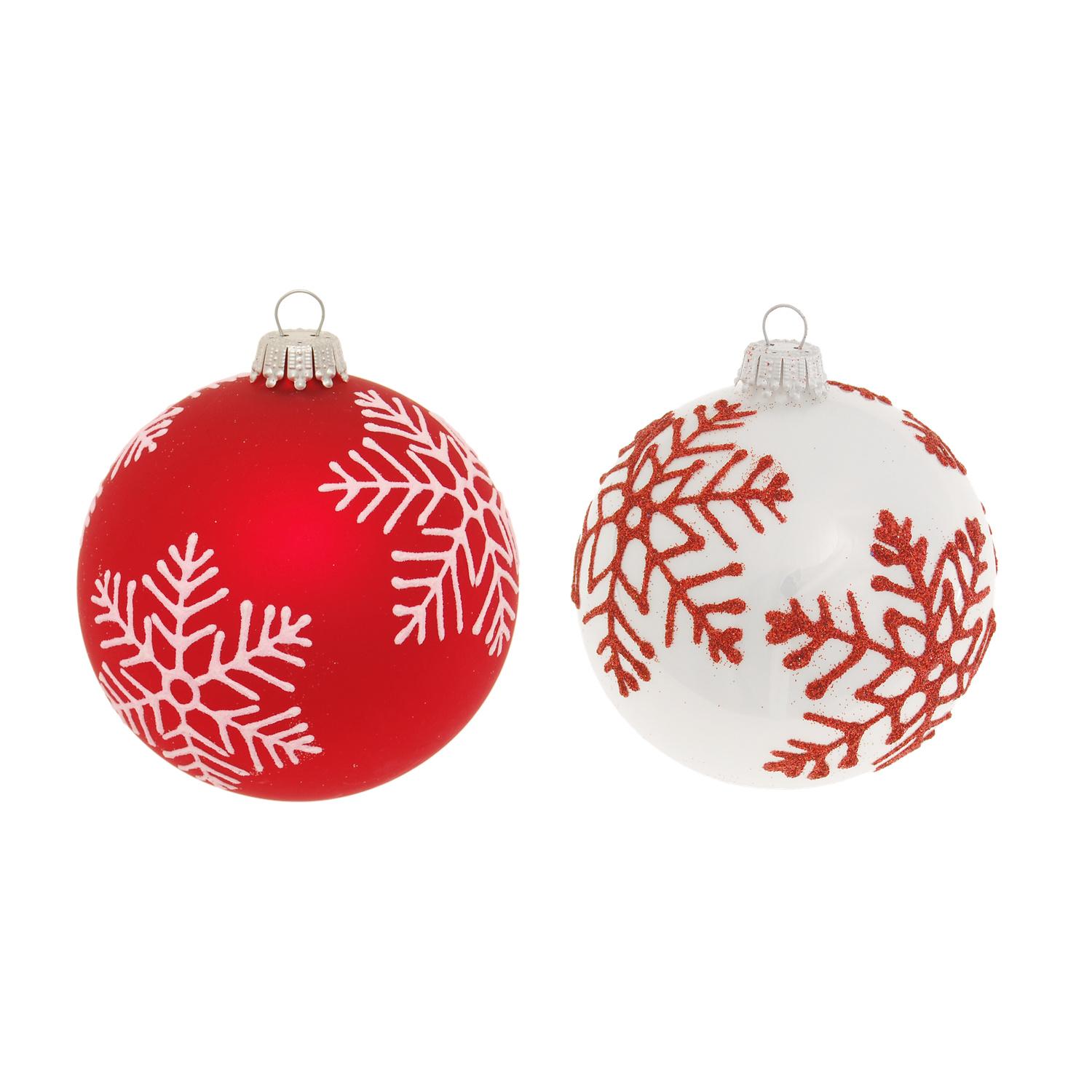 Weihnachtskugeln Set Schneeflocken Rot 8cm