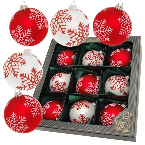 Weihnachtskugeln Set Schneeflocken rot 8cm