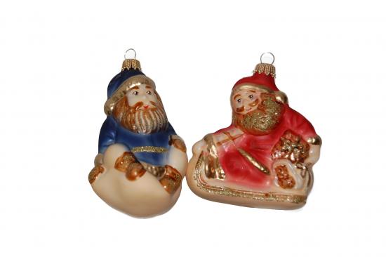 Countryfarbig Rot / Blau 10cm Weihnachtsmann-Set, mundgeblasenes Glas, handdekoriert (2)