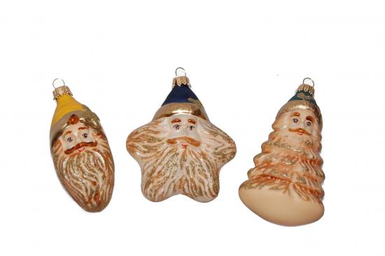 Countryfarbig Rot / Blau 10cm Weihnachtsmann-Set, mundgeblasenes Glas, handdekoriert (3)