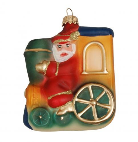 Multicolor matt 9cm Weihnachtsmann auf einer Lokomotive, Glassornament, mundgeblasen, handdekoriert (1)