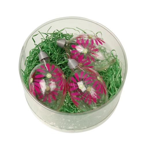 kleines Osternest mit 3 Ostereiern (7cm) mit Blumendekor und Ostergras, glasklar
