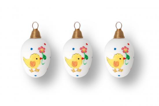 Ostereier wei mit Kken 12 Stck, 6cm, mundgeblasenes Glas, handbemalt (12)