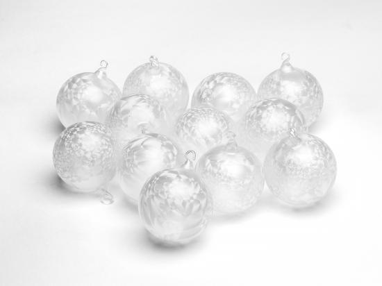 Eiswei 6cm Glaskugel mit Glasse, mundgeblasen, handdekoriert, 12 Stck im Karton (12)