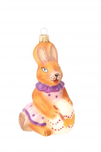 Osterhase mit Ei und lila Kleid, 10cm